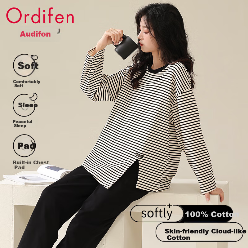 Ordifen Women's 100% Cotton Striped Pajama Pullover