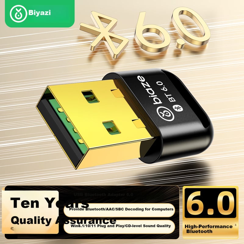 BIAZE Bluetooth 6.0 USB Adapter - Driver-Free, Plug & Play