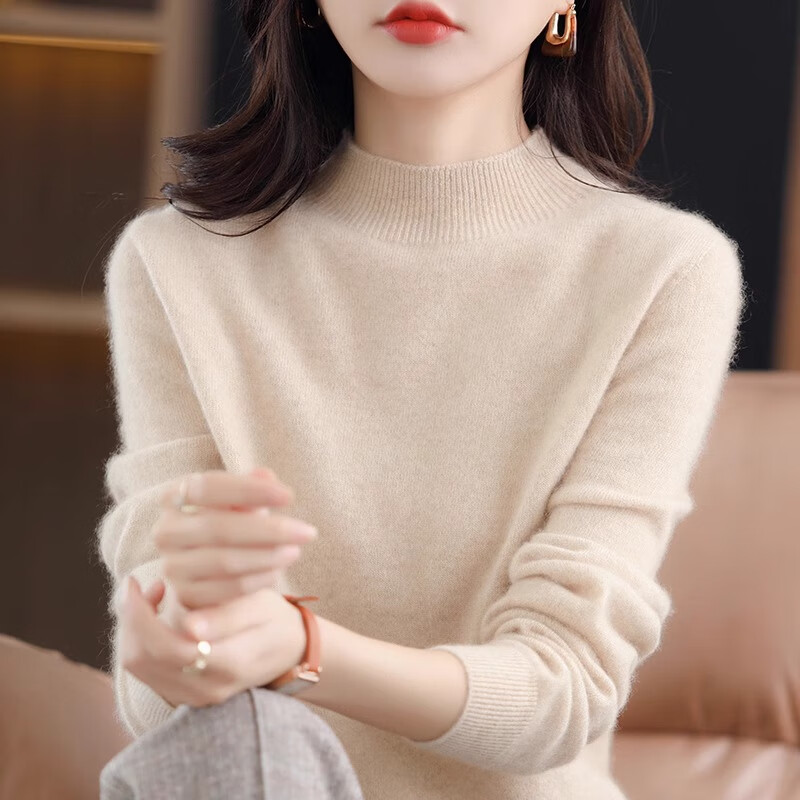 YUZHAOLIN Pure Wool Slim Half Turtleneck Sweater