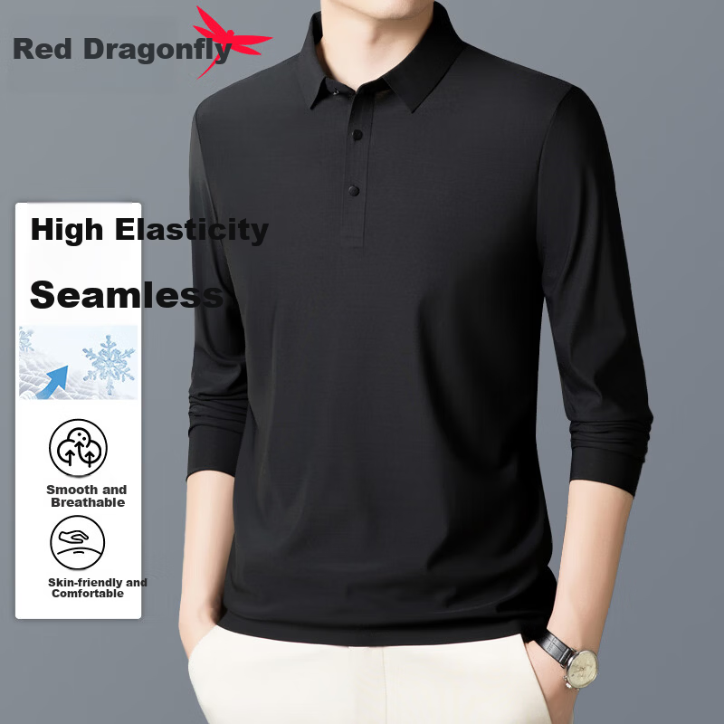 Red Dragonfly Men's Long-Sleeve Polo Shirt
