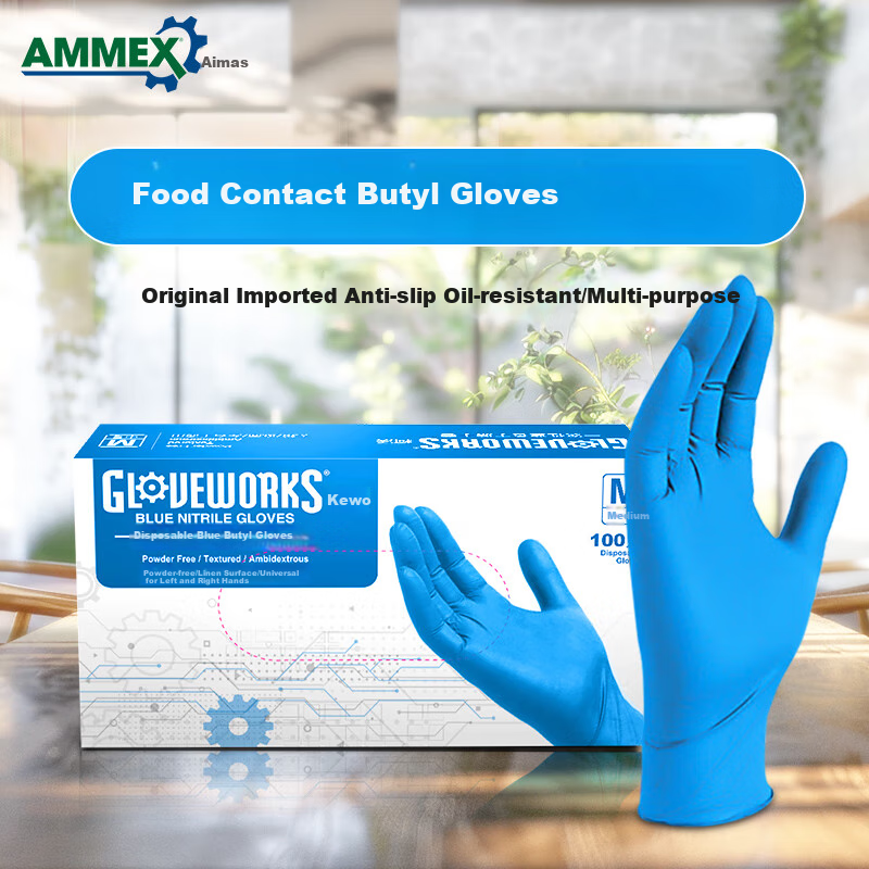 AMMEX Nitrile Gloves - Oil Resistant, 100 Count, Blue, M Size