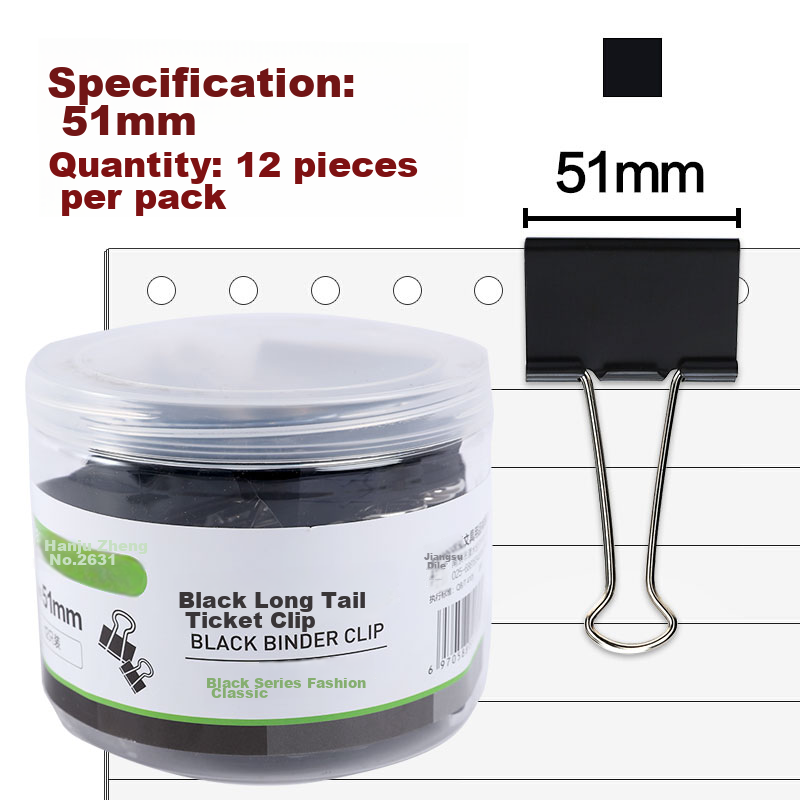 DiLe Black Long Tail Clips - 51mm (12-Pack)