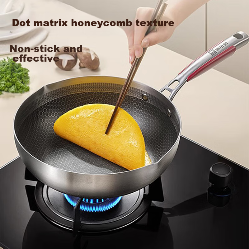 KBH Fifth Gen Wok, 316L Stainless Steel, Double-Sided Honeycomb Fry Pan