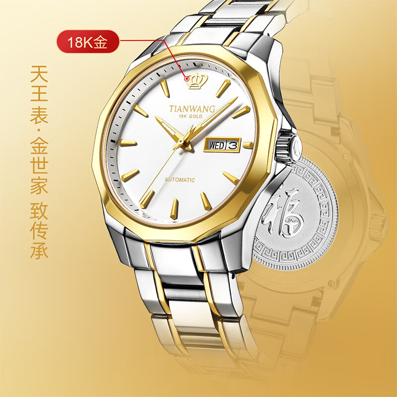 TIAN WANG 18K Gold Men's Watch with Steel Strap