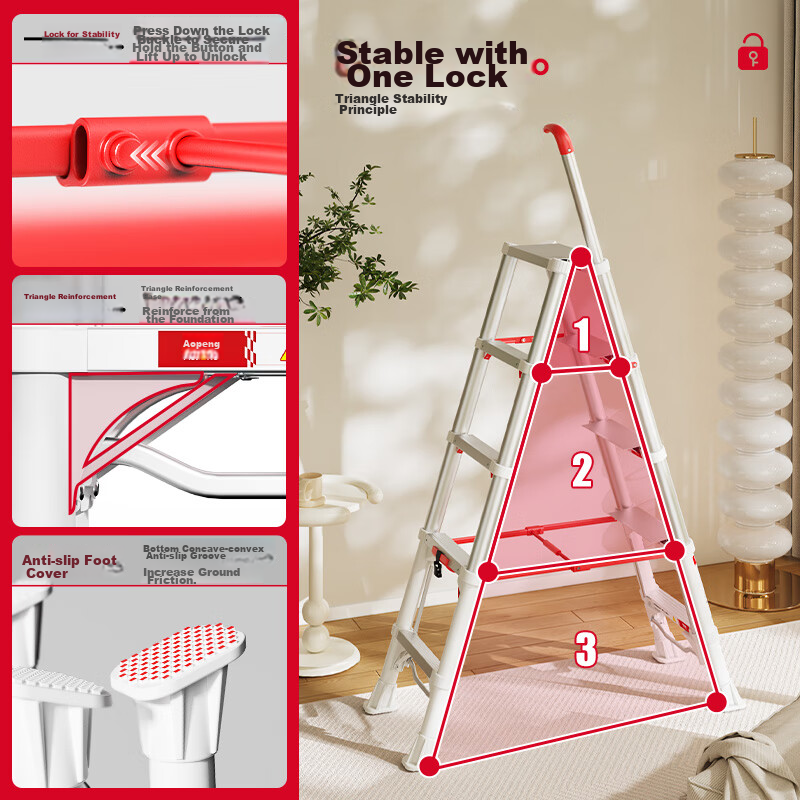 AOPENG Folding Ladder - 6-Step Extendable A-Frame