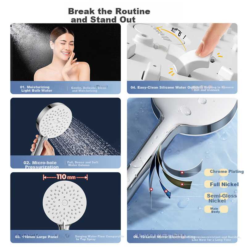 ARROW Silver Pressurized Handheld Shower Head