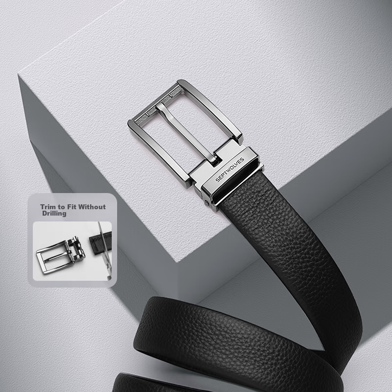 SEPTWOLVES Men's Genuine Leather Belt with Pin Buckle