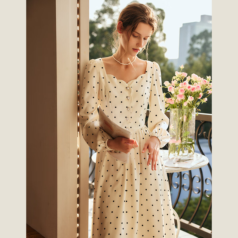 Olrain Polka Dot Long Sleeve Dress