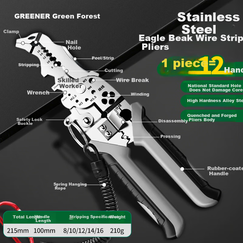 GREENER Wire Stripping Pliers, Professional Electrician Tool