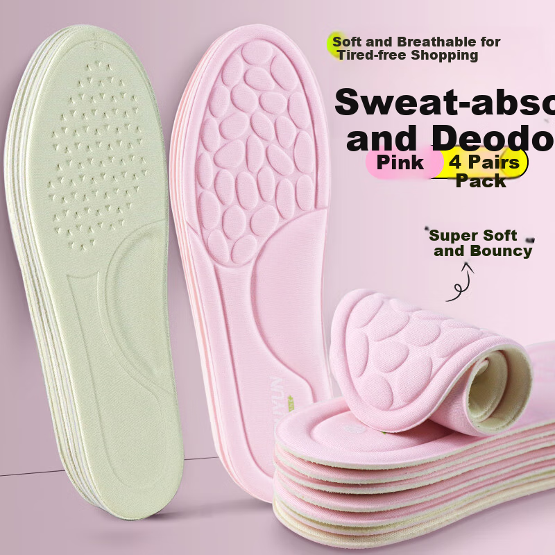 Buyun 4 Pairs Shoe Insoles - Odor-Resistant & Shock-Absorbing