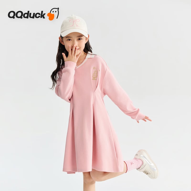 QQ DUCK Girls' Navy School Dress