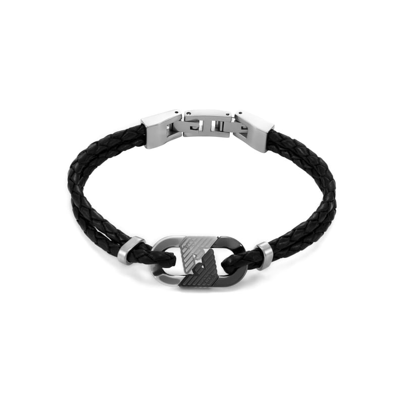 EMPORIO ARMANI Men's Black Knitted Leather Bracelet