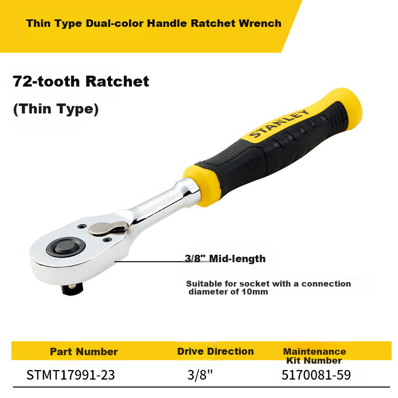STANLEY Thin Double-Color Handle Ratchet Wrench