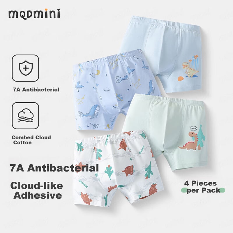 MQDMINI Boys' 7A Antibacterial Boxers - 4-Pack
