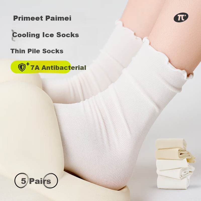 PRIMEET Women's Thin Ice Silk Socks - 5 Pairs for Spring