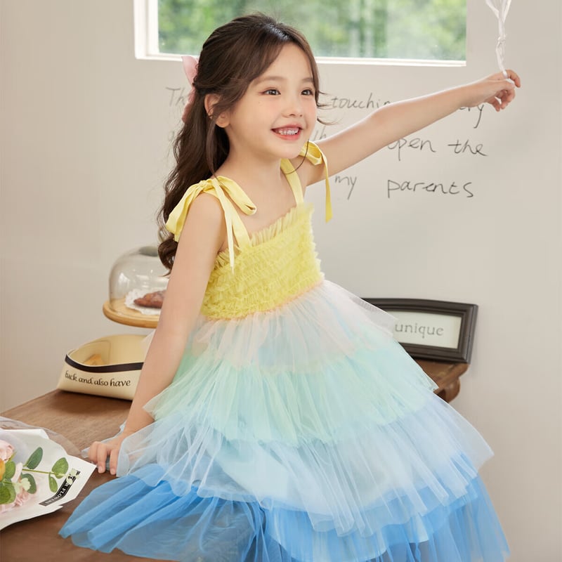LUSON Girls' Rainbow Color Dress 2025 Summer