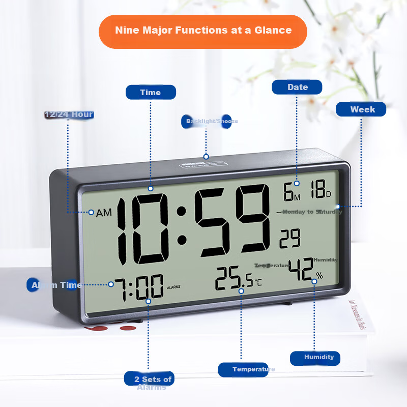 Compas Electronic Alarm Clock - Large Screen, Loud Alarm, Smart Home & Student Friendly
