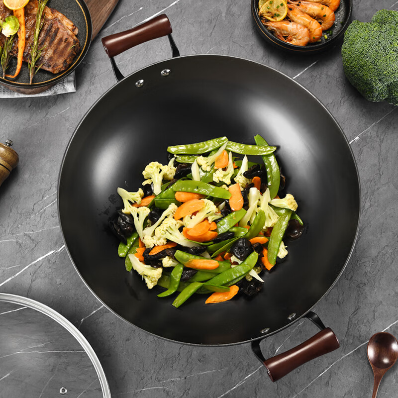 KBH Wok Iron Pan - Double-Handled Cast Iron Stew Pot