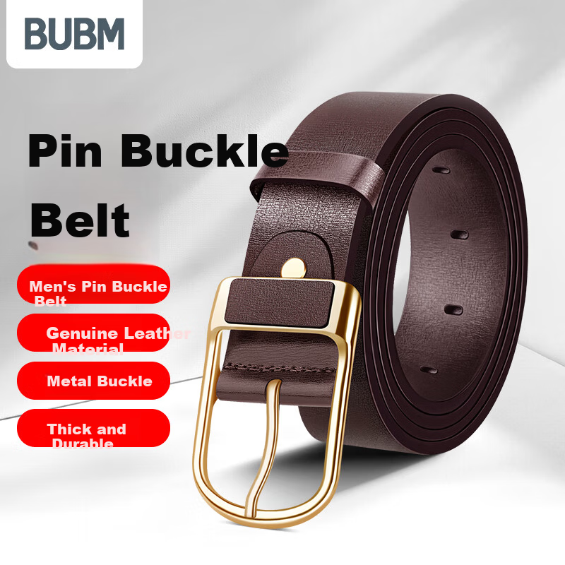 Biyoumei Men's Genuine Leather Belt with Pin Buckle - Business Casual