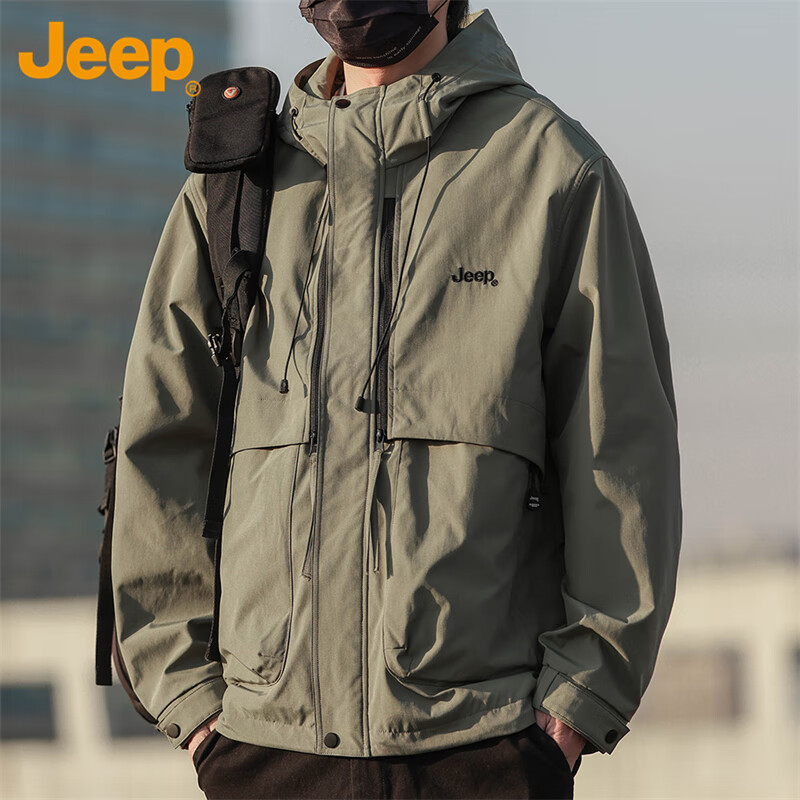 JEEP Men's Hooded Jacket - Trendy Casual Workwear