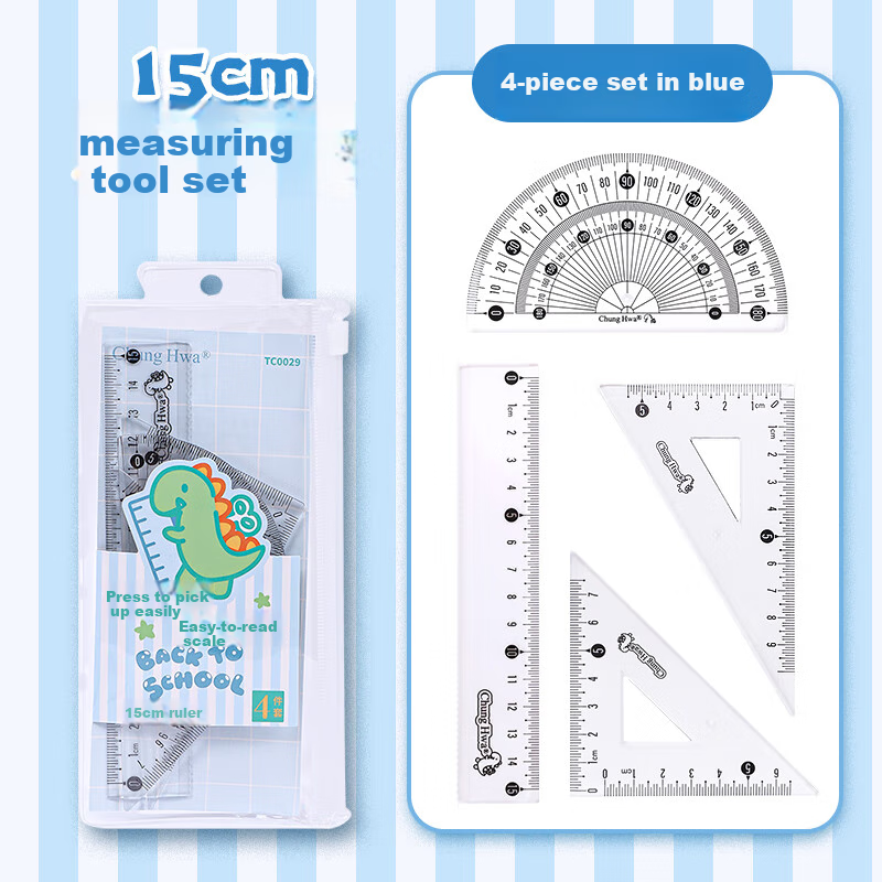 Chung Hwa Student Ruler Set - Transparent Blue
