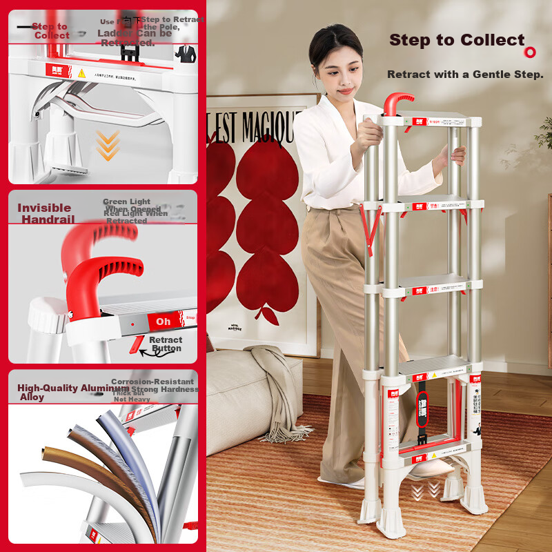 AOPENG Folding Aluminum Ladder - Multi-Functional A-Frame Telescopic