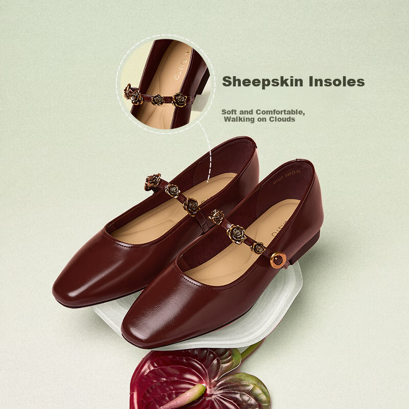 BASTO Red Rose Spring Mary Jane Flats