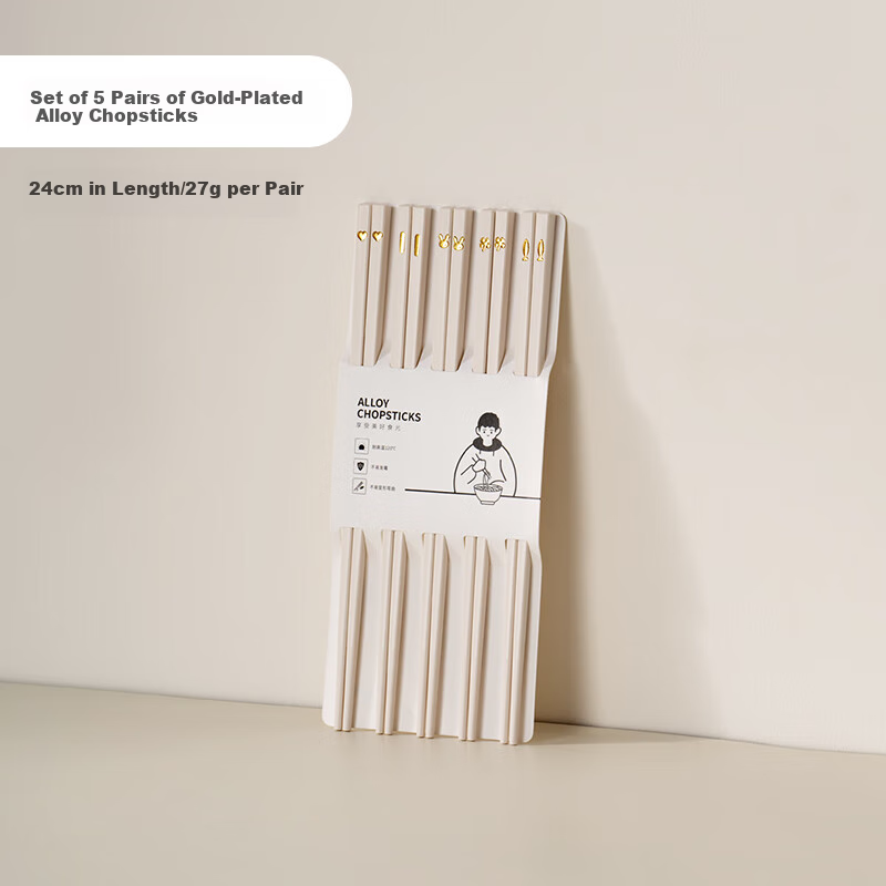 Onlycook Non-Slip Golden Alloy Chopsticks - 5 Pairs