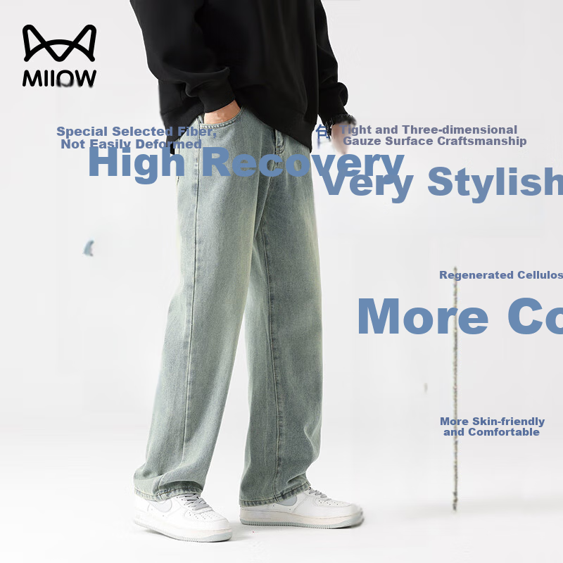 MiiOW Men's Retro Blue Wide-Leg Jeans