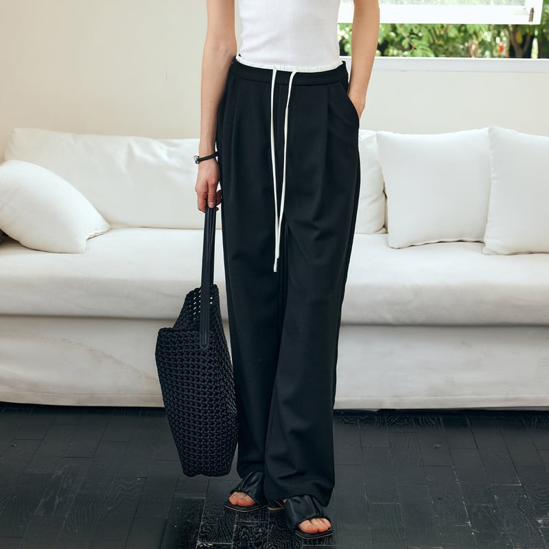Oulain Black Slimming Wide-Leg Casual Pants