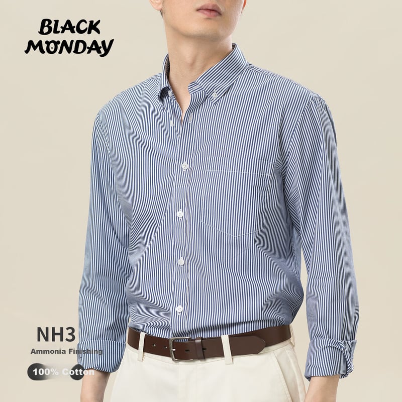 BLACKMONDAY [Liquid Ammonia] Pure Cotton Long-Sleeve Shirt