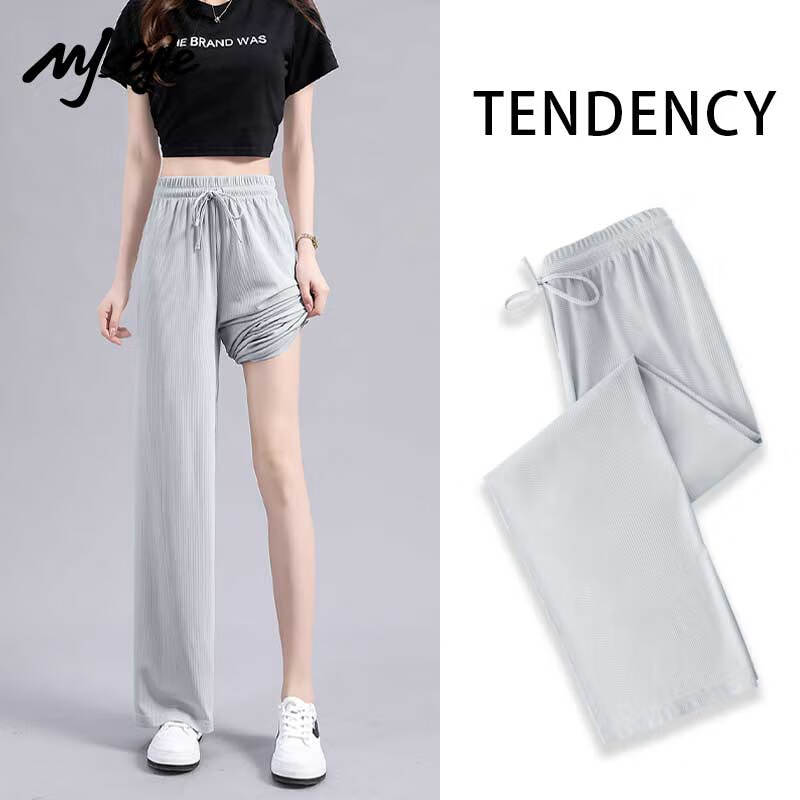 MJ STYLE Silver Gray Wide-Leg Casual Pants for Women