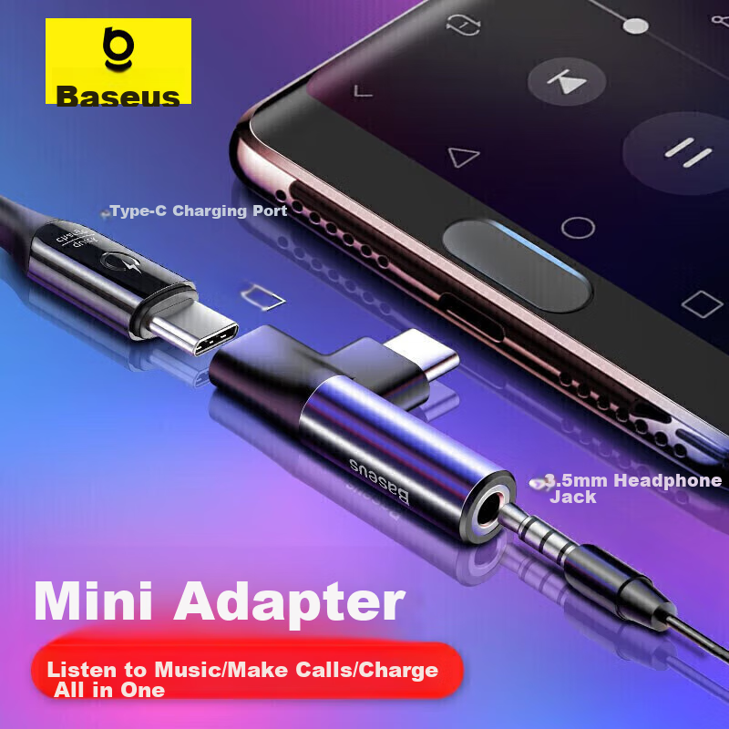Baseus Type-C to 3.5mm Audio Adapter – USB-C Headphone Converter for Music and Charging