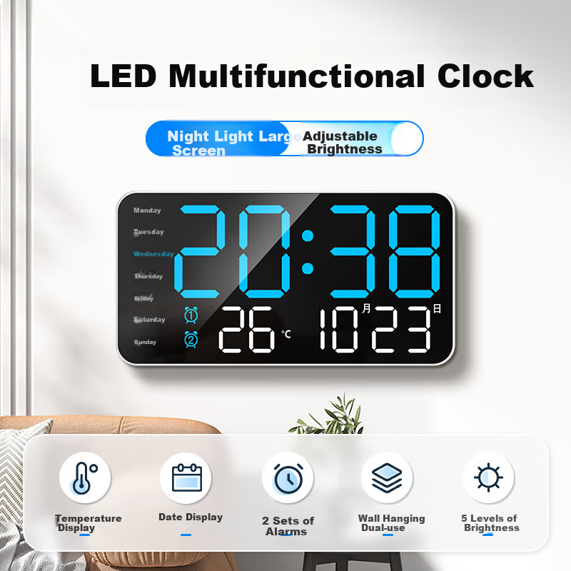 BBA Wall Clock with LED Display and Pendulum Stand