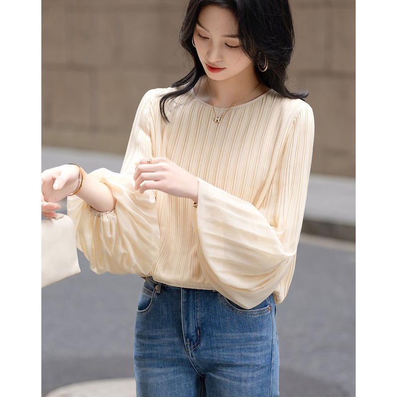 Dme Spring Cream Textured Chiffon Blouse