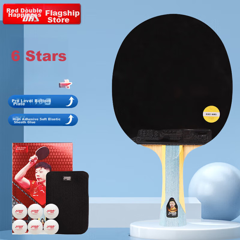DHS 6-star penhold attack racket with cover & balls