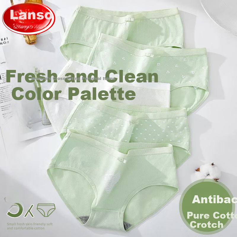 LangSha Pure Cotton Women's Underwear - 5 Pairs Japanese-Style Briefs