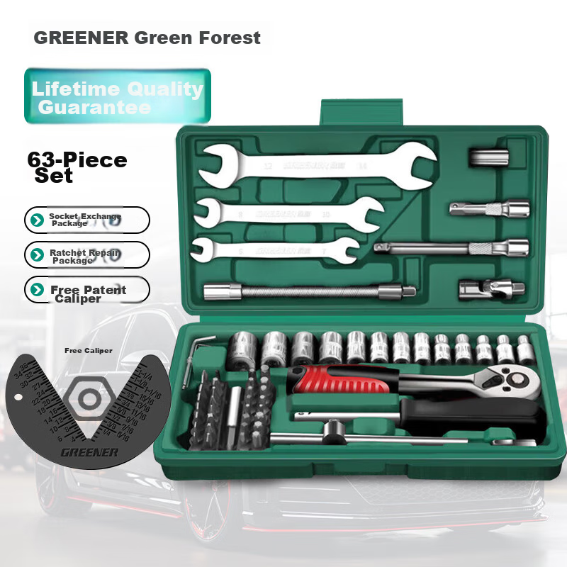 GREENER 63-Piece Auto Repair Tool Set with Socket Wrench