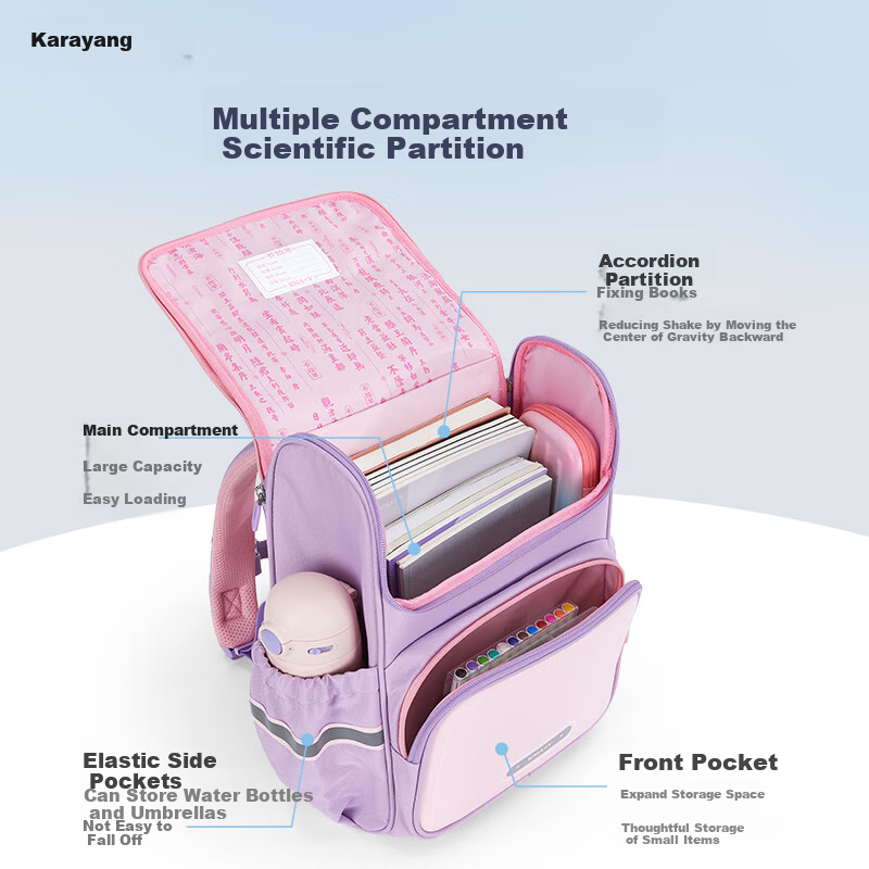 KALA·Y Lightweight School Backpack for Kids Grades 1-3 - Lavender Purple