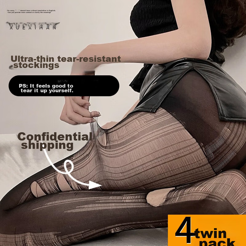 XUEXIMAN - 4-Pack Ultra-Thin Tear-Away Stockings, Black, Sexy & Sensual