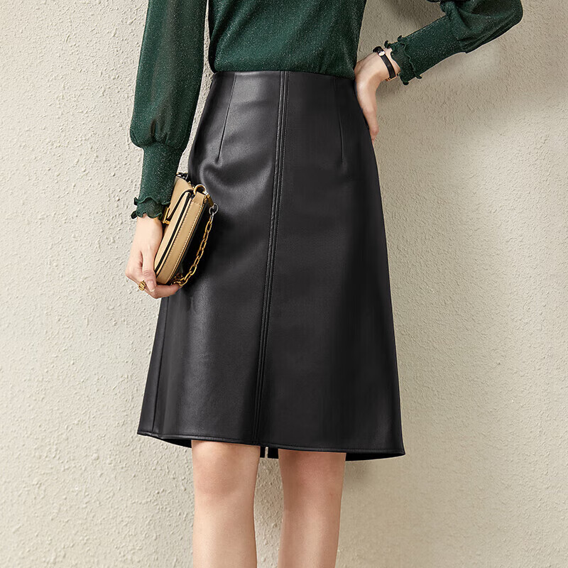 Sentubila Autumn PU Leather High-Waisted Skirt