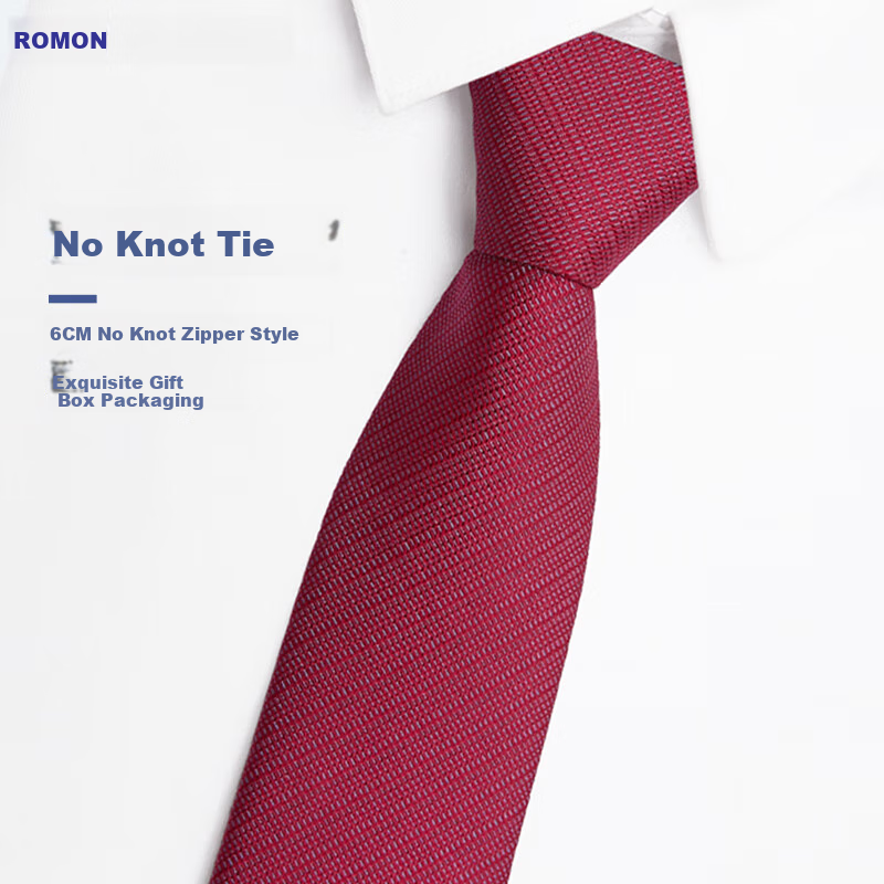 Luomeng Lazy Zipper Tie - Red Mesh Formal Tie for Men