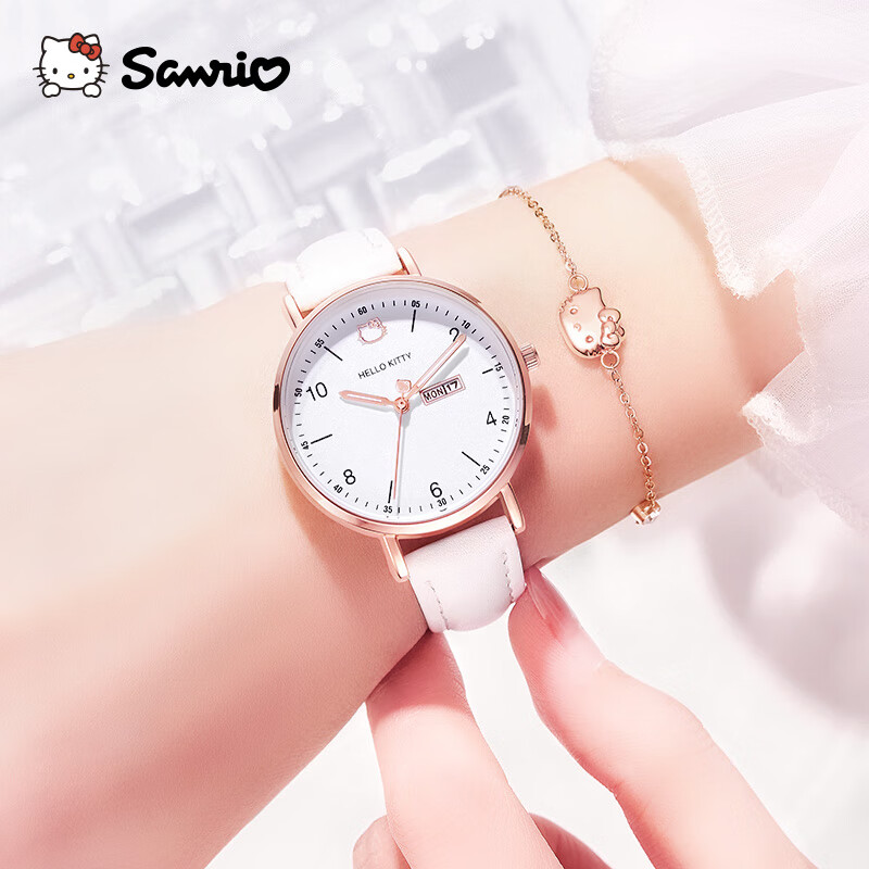 Hello Kitty Sanrio Campus Wind Girl Watch with Dual Calendar - Stylish Gift for Teen Girls