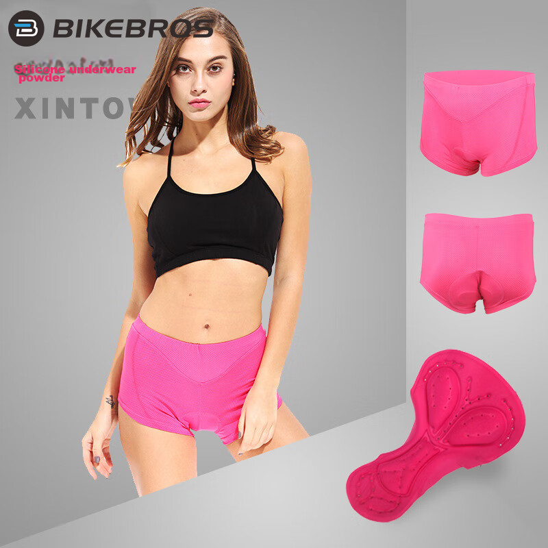 BIKEBROS Women's Breathable Cycling Shorts with Silicone Padding - Quick-Dry Mountain Bike Underwear (Rose Red, Size M)