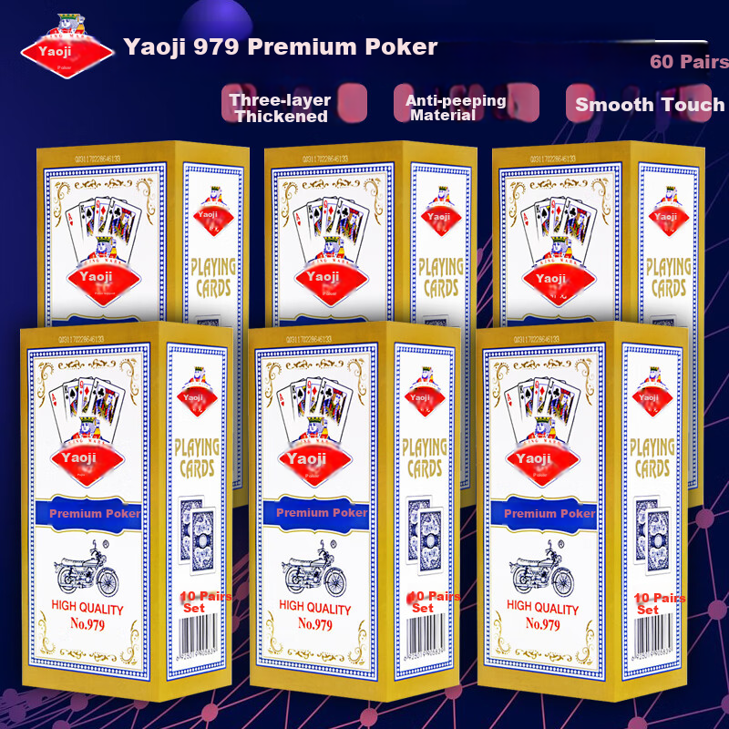Yaoji 979 Premium Poker Cards – 6 Packs of 60 Decks, Durable & Thickened for Table Games