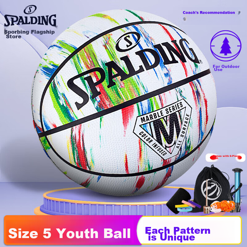 SPALDING Youth Rubber Basketball Size 5 for Kids & Students