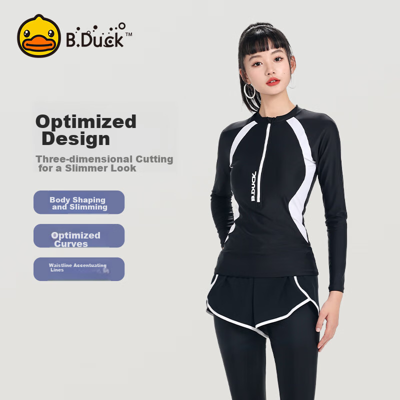 B.Duck Women's Long-Sleeve Swimsuit with Sun Protection & Jellyfish-Style Slimming Fit
