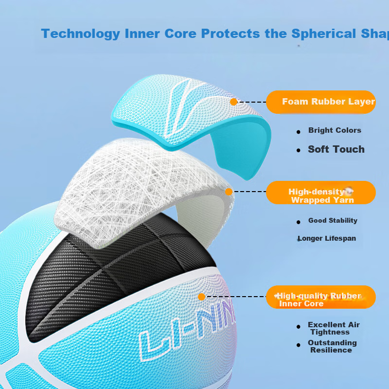 Li-Ning Kids' Rainbow Basketball Size 5 - Durable Indoor/Outdoor Court Ball for Children