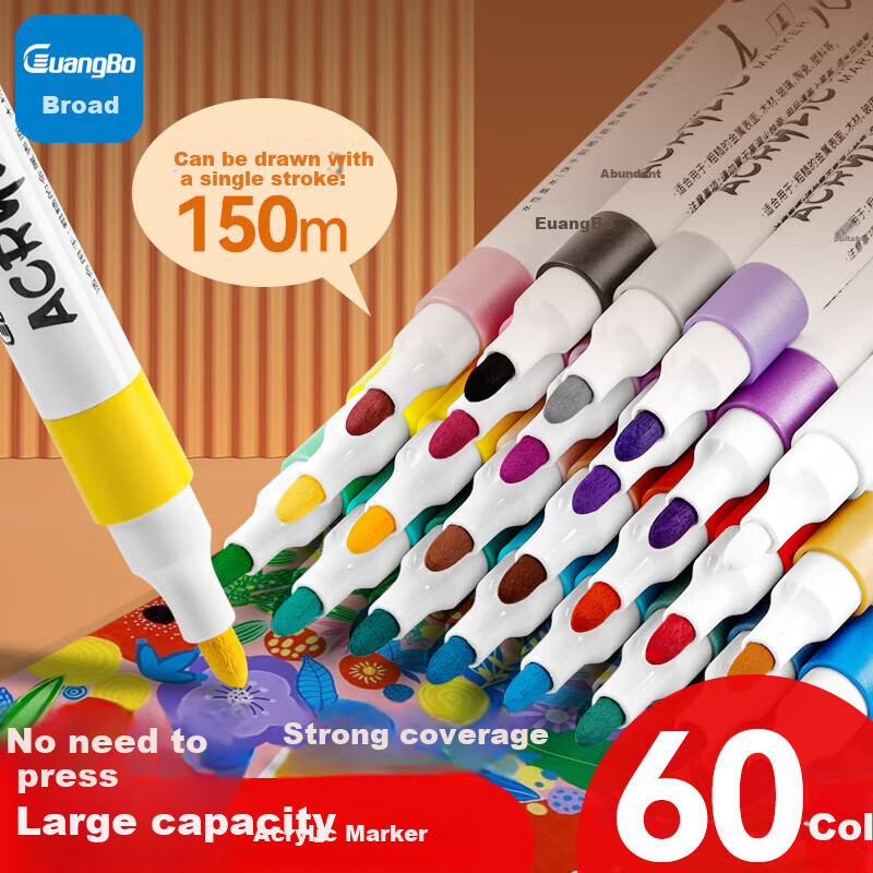 GuangBo 60-Color Acrylic Markers - Vibrant Water-Based Art Pens for Students & Artists