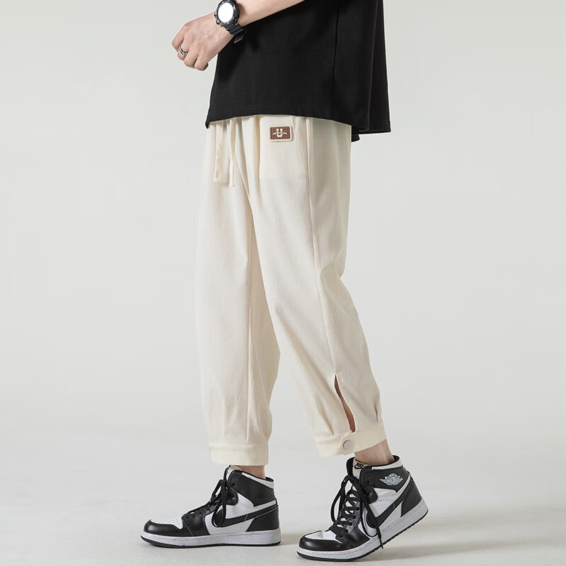 Dingfengbaoluo Men's Loose Straight Autumn Sports Pants Apricot M